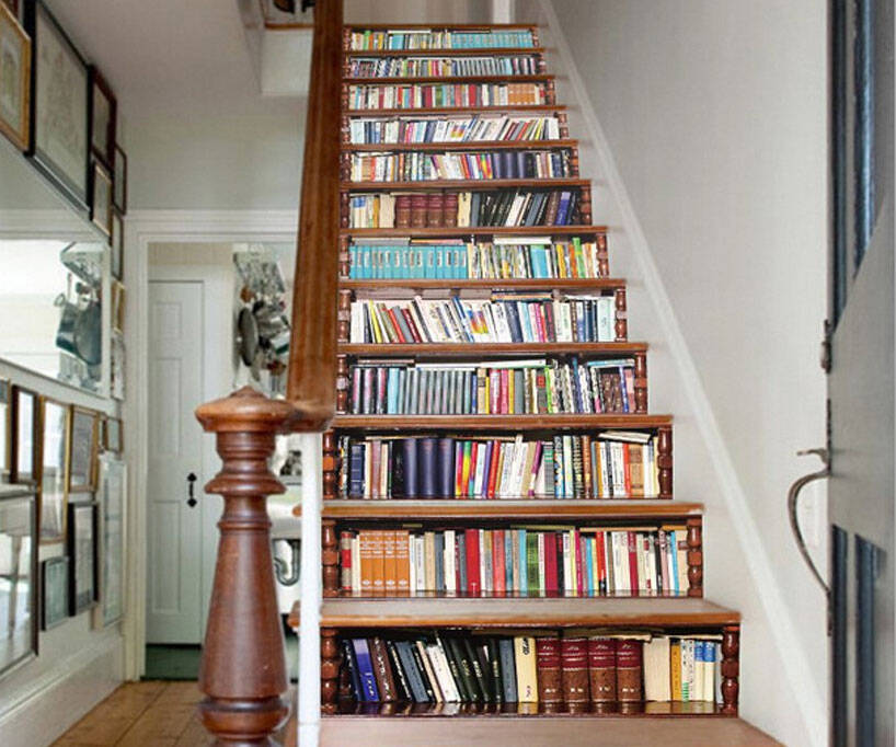 DIY 3D Bookshelf Stair Decals - coolthings.us