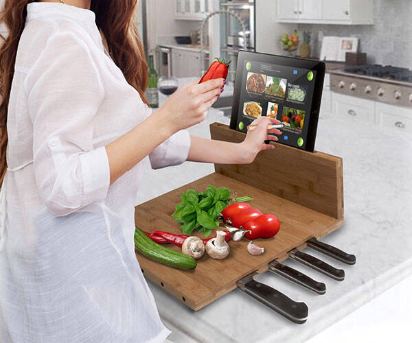 Bamboo Cutting Board with iPad Stand