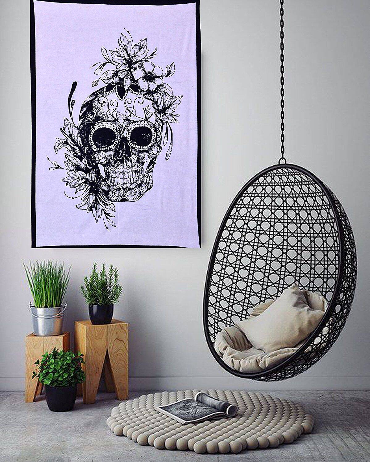Sugar Skull Flower Wall Tapestry