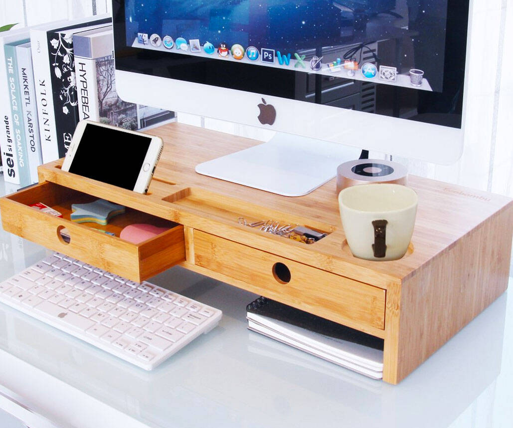 Desktop Monitor Stand Riser With Drawers - coolthings.us