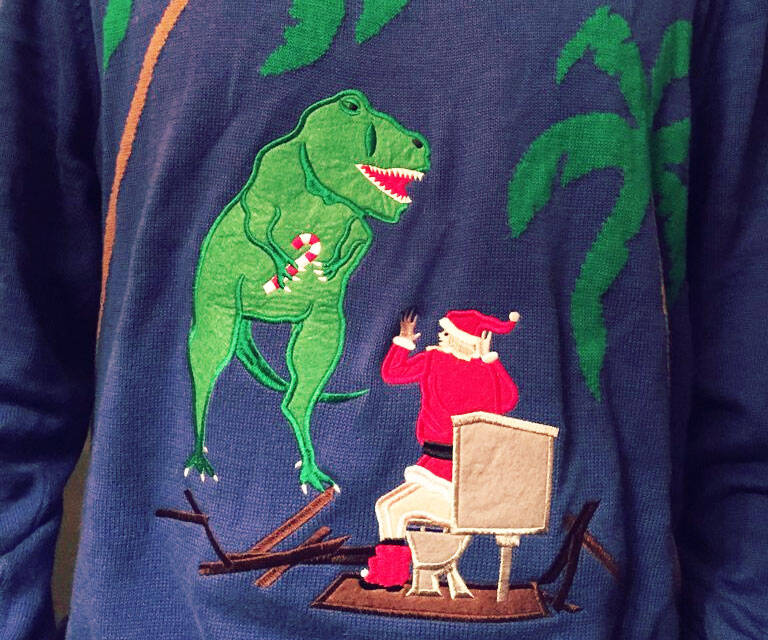 Toilet T-Rex Attack Ugly Christmas Sweater - coolthings.us