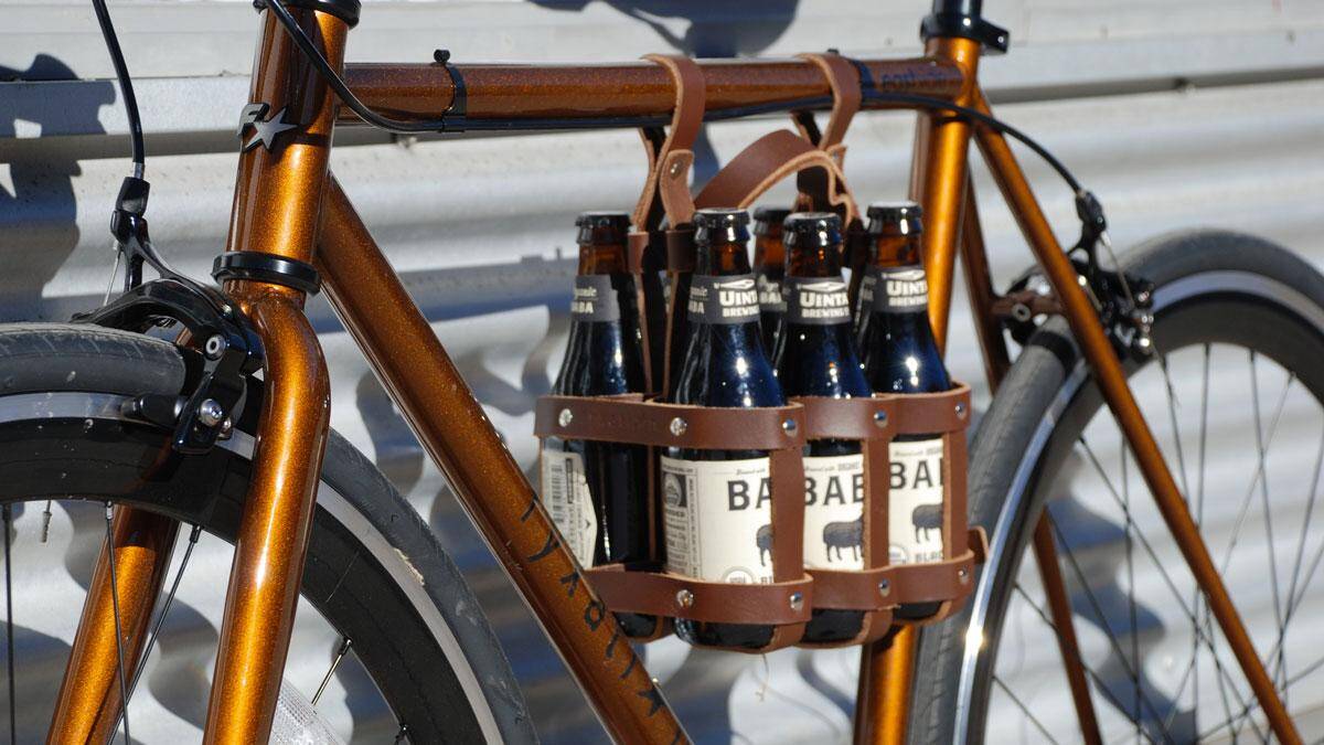 6-Pack Leather Bicycle Beer Carrier - coolthings.us