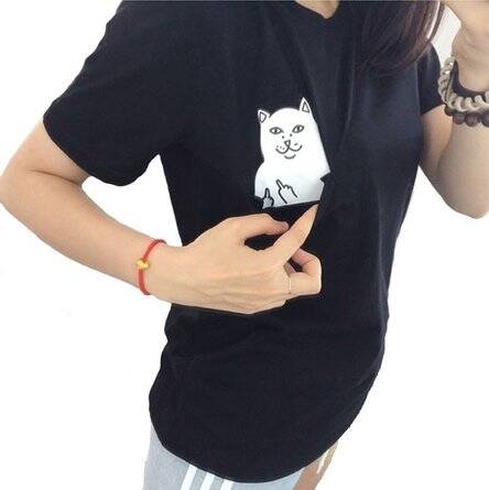 Middle Finger Cat Pocket T-Shirt - coolthings.us