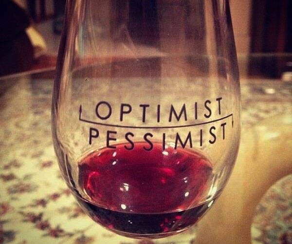 Optimist Pessimist Wine Glass - coolthings.us