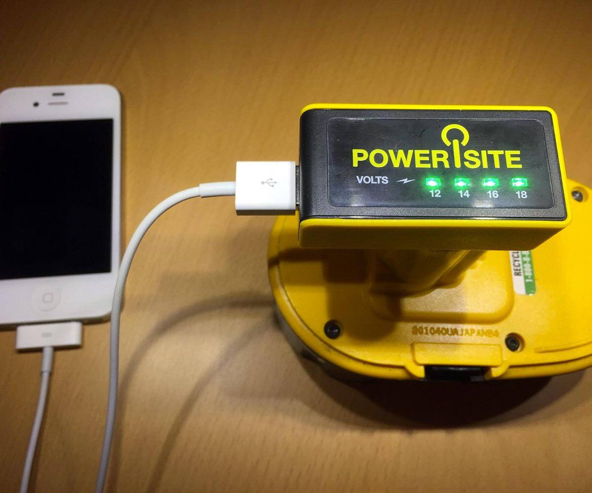 PoweriSite DeWalt Battery to USB Charger - http://coolthings.us