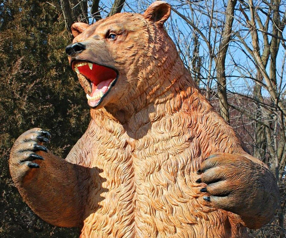 Growling Grizzly Bear Statue